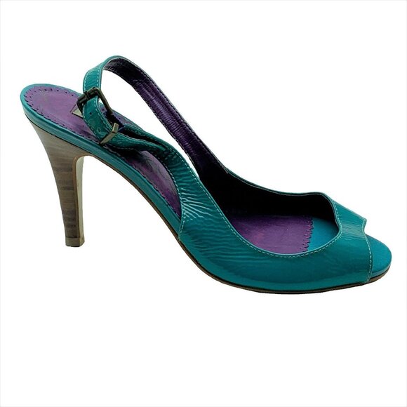 Colcci Womens Turquoise Patent Leather Slingback High Heel Peep Toe - Picture 6 of 7